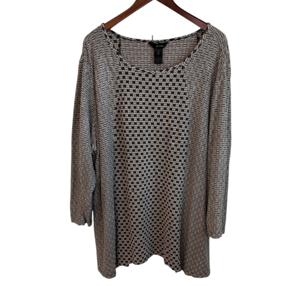 Ali Miles Monochrome Wave Pattern Tan Black Stretchy Women's Top 3XL